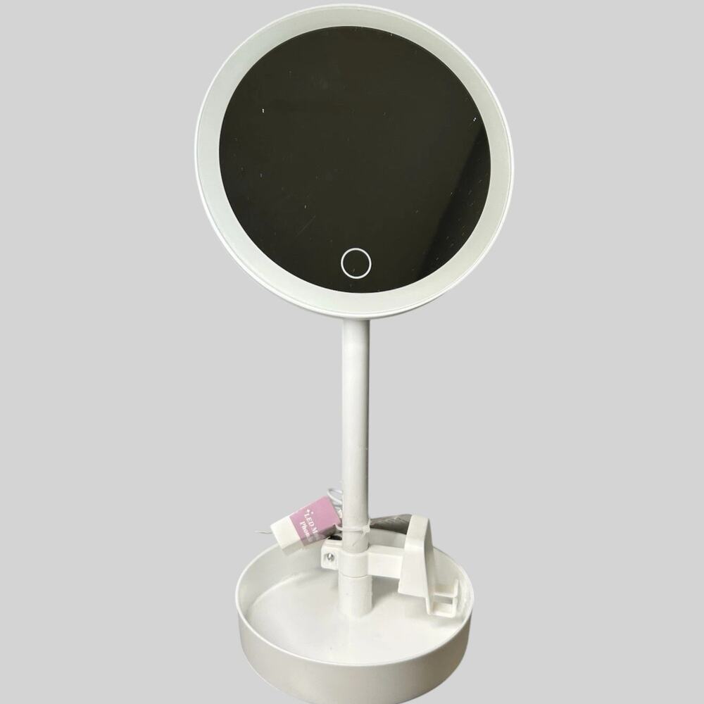 LED Makeup Mirror with Phone Holder and Storage Cup, White, Model #234-10-7298